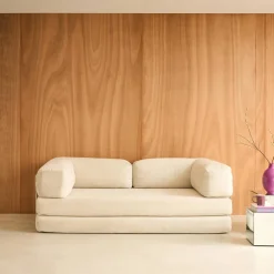 Sofá-cama conversível em veludo canelado com estrutura cromada, 3 lugares