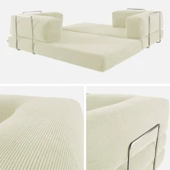 Sofá-cama conversível em veludo canelado com estrutura cromada, 3 lugares