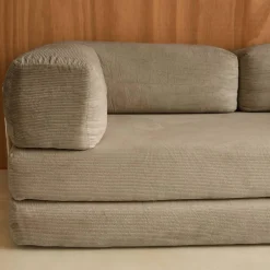 Sofá-cama conversível em veludo canelado com estrutura cromada, 3 lugares