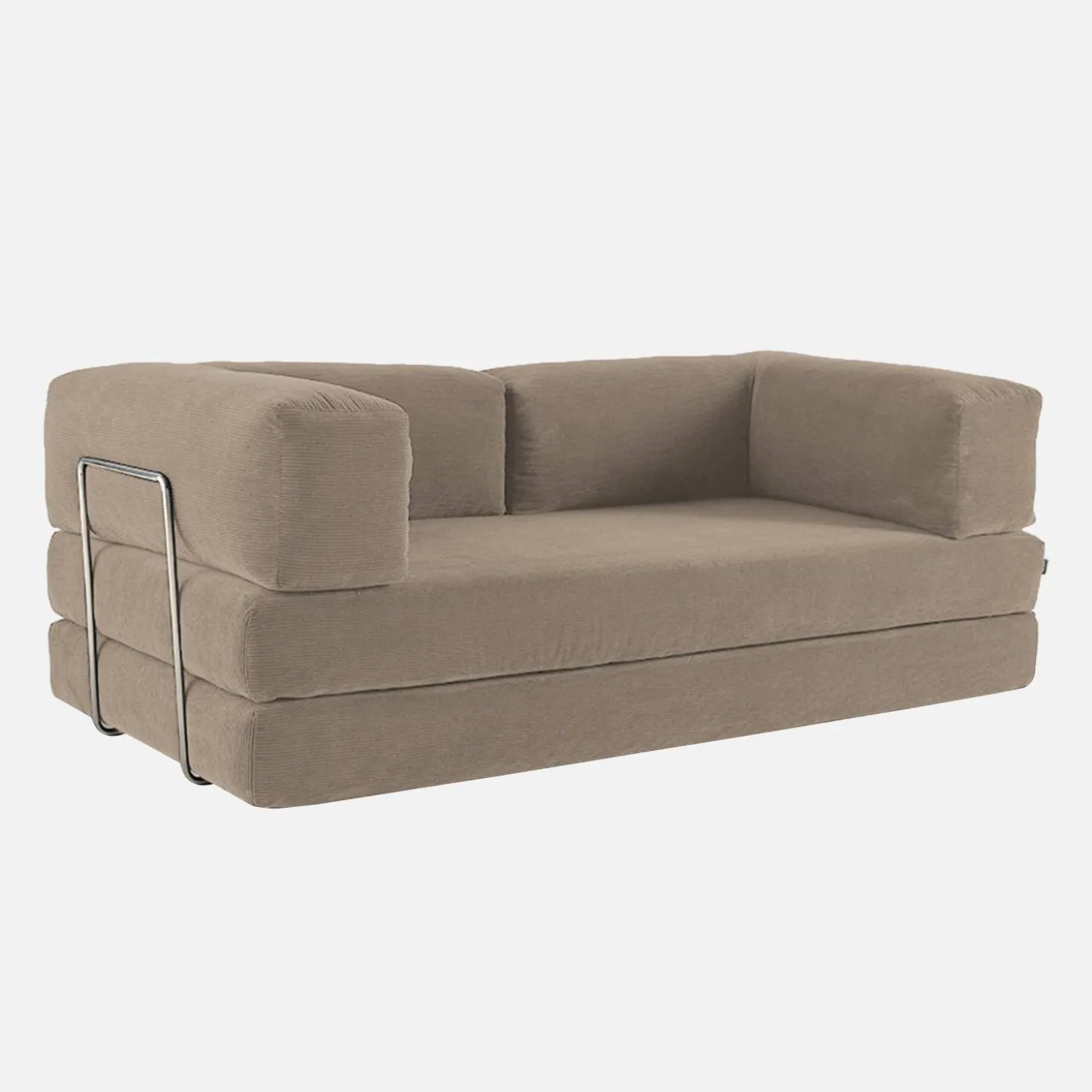 Sofá-cama conversível em veludo canelado com estrutura cromada, 3 lugares