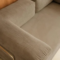 Sofá-cama conversível em veludo canelado com estrutura cromada, 3 lugares