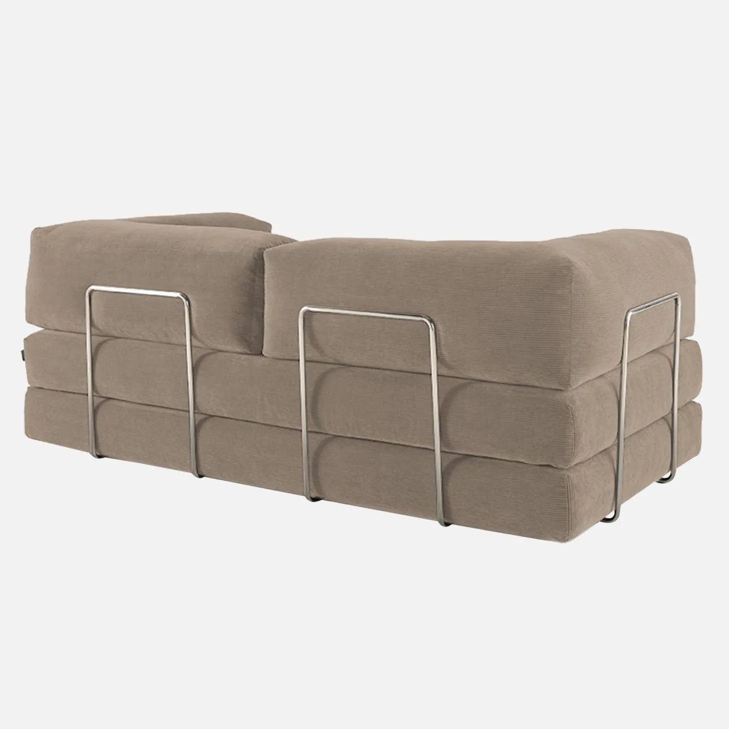 Sofá-cama conversível em veludo canelado com estrutura cromada, 3 lugares