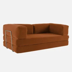Sofá-cama conversível em veludo canelado com estrutura cromada, 3 lugares