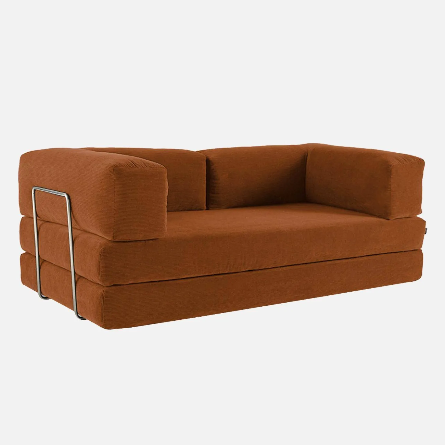 Sofá-cama conversível em veludo canelado com estrutura cromada, 3 lugares