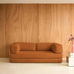 Sofá-cama conversível em veludo canelado com estrutura cromada, 3 lugares
