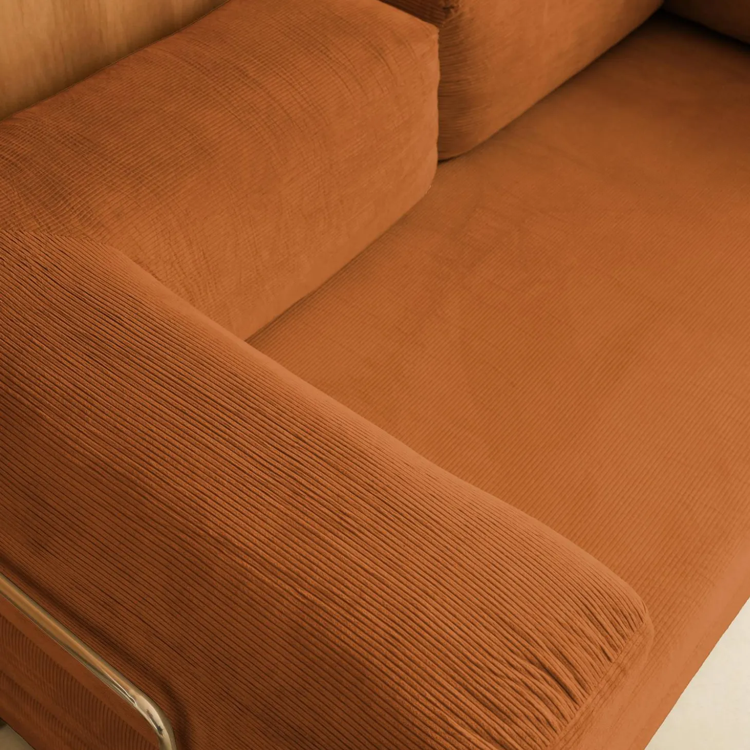 Sofá-cama conversível em veludo canelado com estrutura cromada, 3 lugares