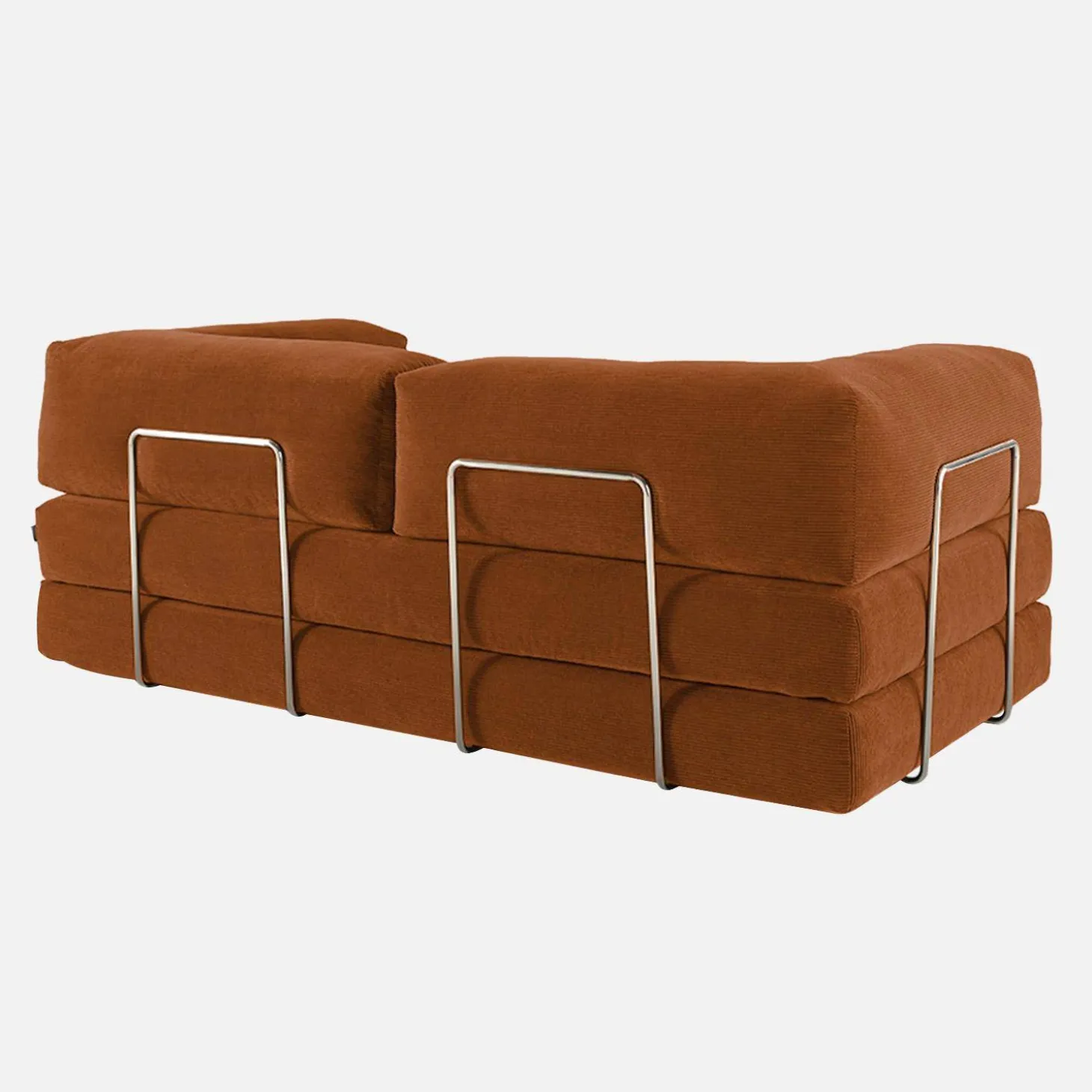 Sofá-cama conversível em veludo canelado com estrutura cromada, 3 lugares