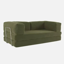 Sofá-cama conversível em veludo canelado com estrutura cromada, 3 lugares