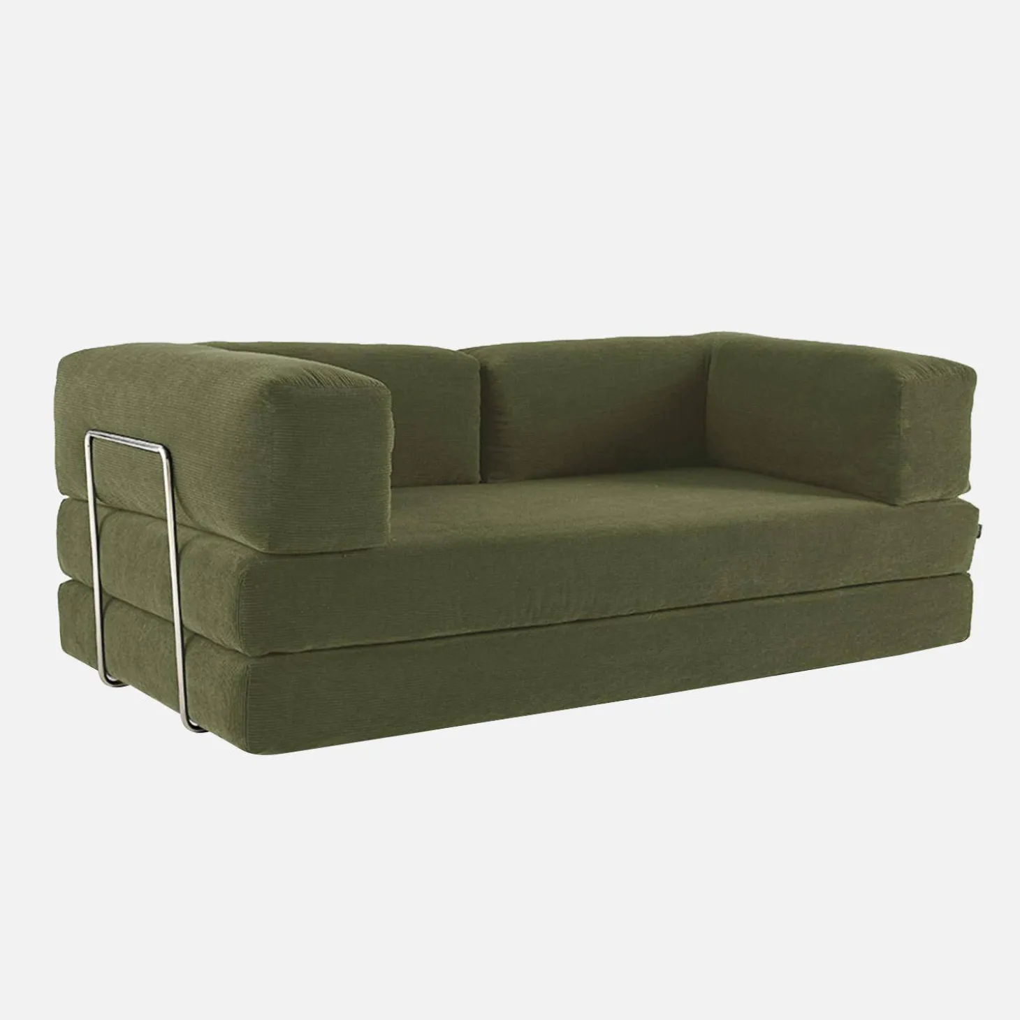 Sofá-cama conversível em veludo canelado com estrutura cromada, 3 lugares