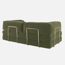 Sofá-cama conversível em veludo canelado com estrutura cromada, 3 lugares