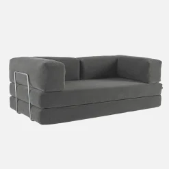 Sofá-cama conversível em veludo canelado com estrutura cromada, 3 lugares