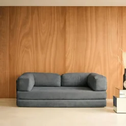 Sofá-cama conversível em veludo canelado com estrutura cromada, 3 lugares