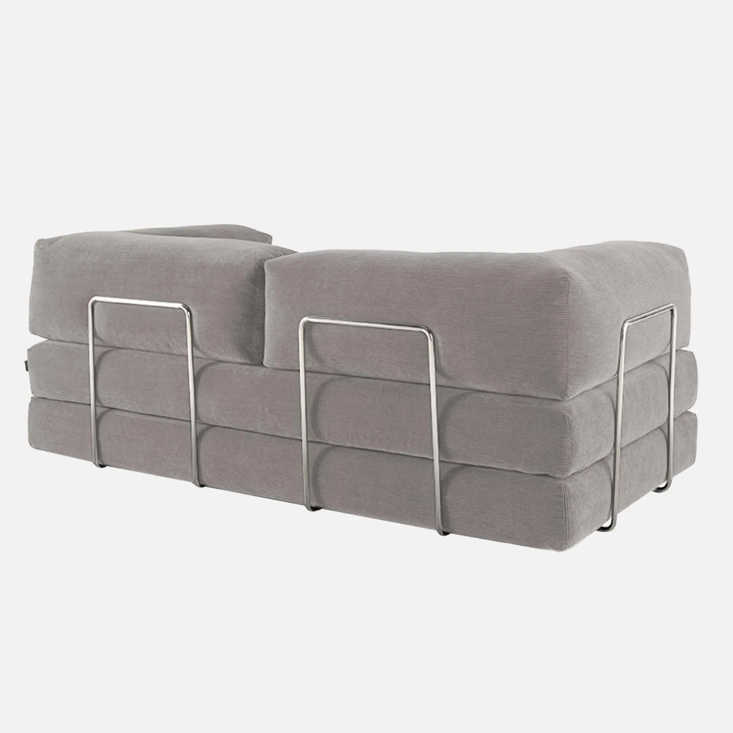 Sofá-cama conversível em veludo canelado com estrutura cromada, 3 lugares