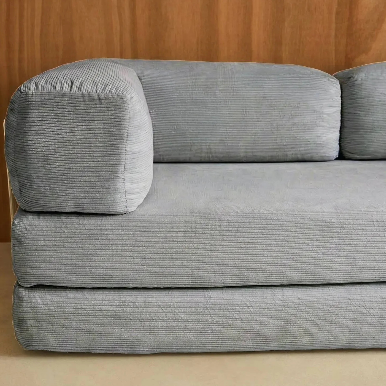 Sofá-cama conversível em veludo canelado com estrutura cromada, 3 lugares