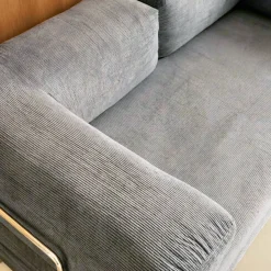 Sofá-cama conversível em veludo canelado com estrutura cromada, 3 lugares
