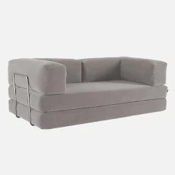 Sofá-cama conversível em veludo canelado com estrutura cromada, 3 lugares