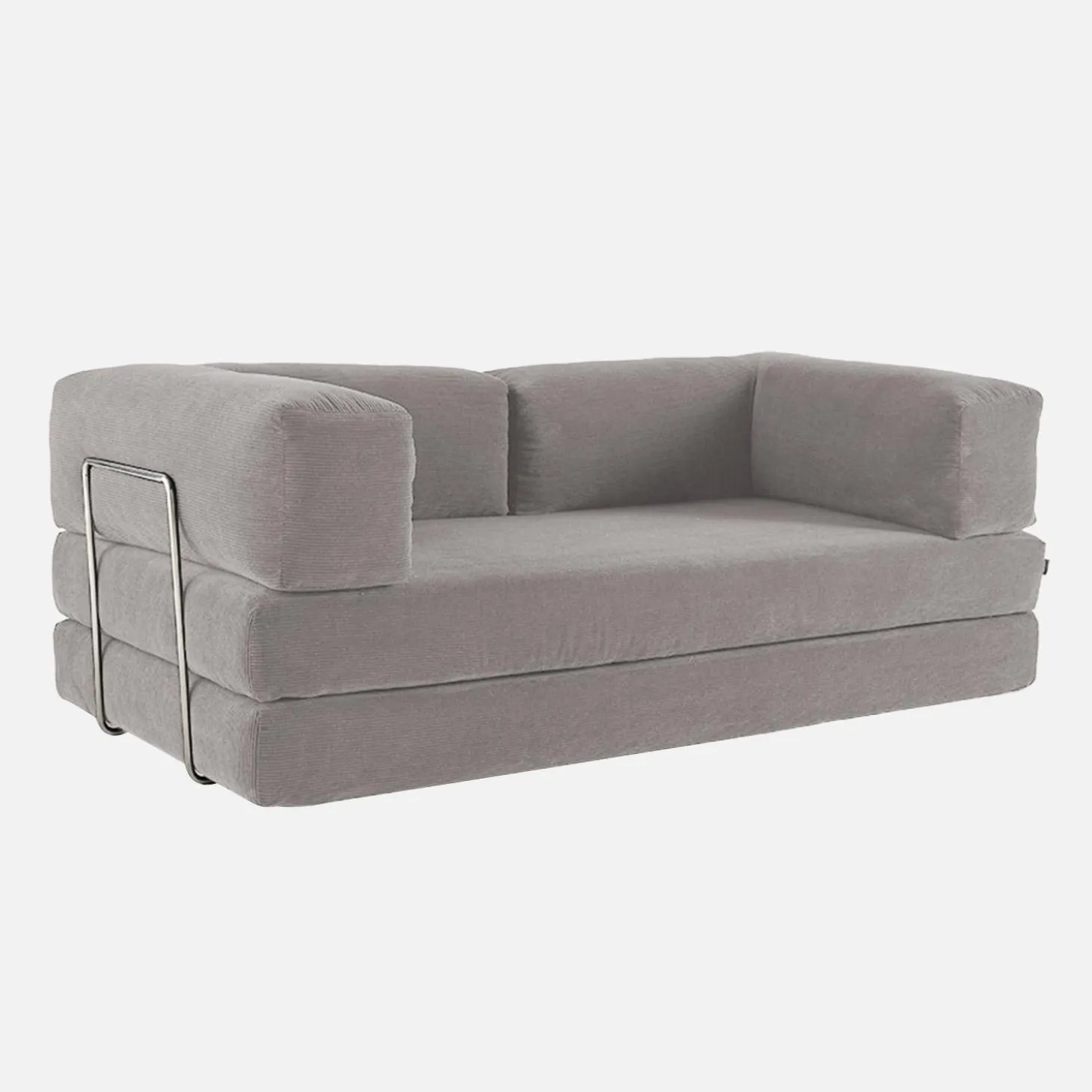 Sofá-cama conversível em veludo canelado com estrutura cromada, 3 lugares