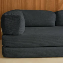 Sofá-cama conversível em veludo canelado com estrutura cromada, 3 lugares
