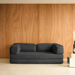 Sofá-cama conversível em veludo canelado com estrutura cromada, 3 lugares