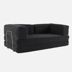 Sofá-cama conversível em veludo canelado com estrutura cromada, 3 lugares