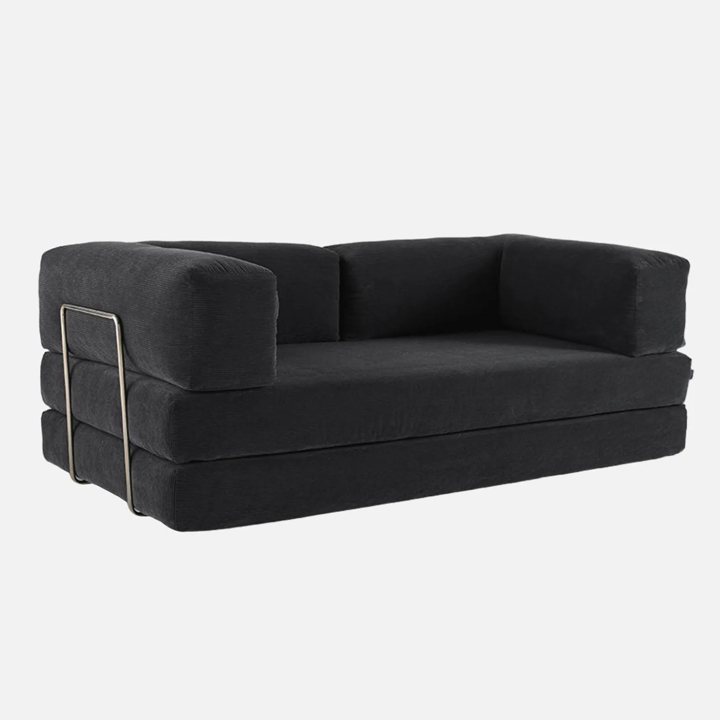 Sofá-cama conversível em veludo canelado com estrutura cromada, 3 lugares