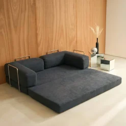 Sofá-cama conversível em veludo canelado com estrutura cromada, 3 lugares