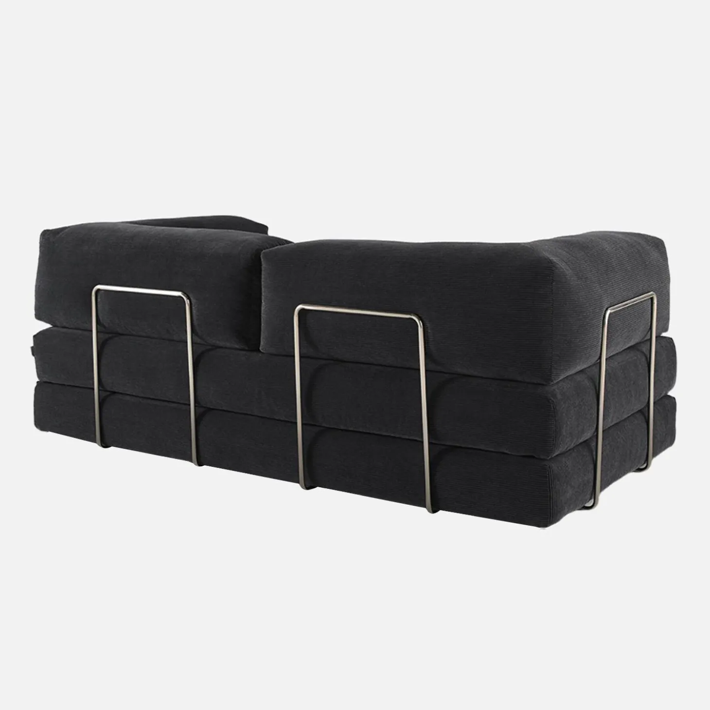 Sofá-cama conversível em veludo canelado com estrutura cromada, 3 lugares