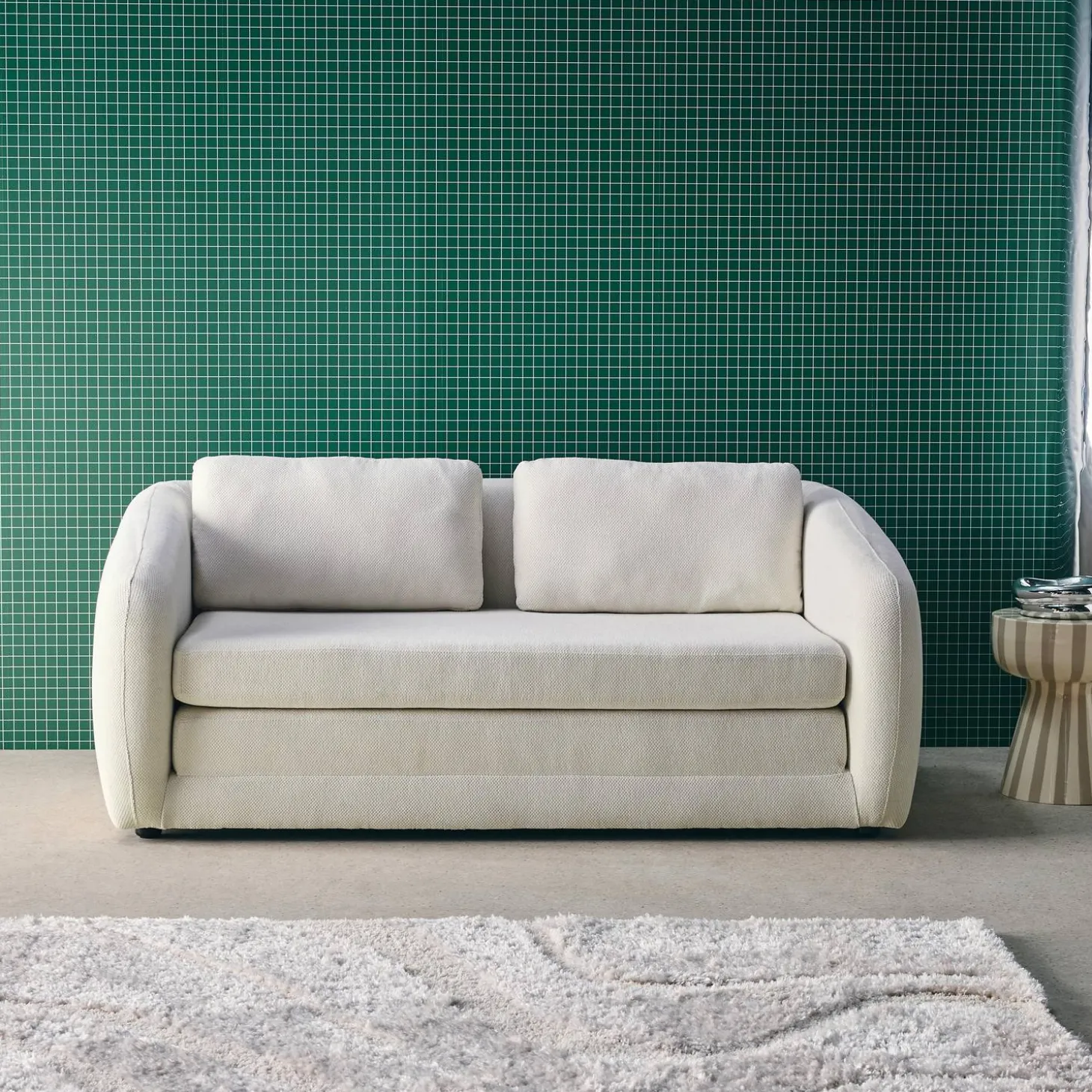 Sofá-cama conversível tecido chenille, 2 lugares