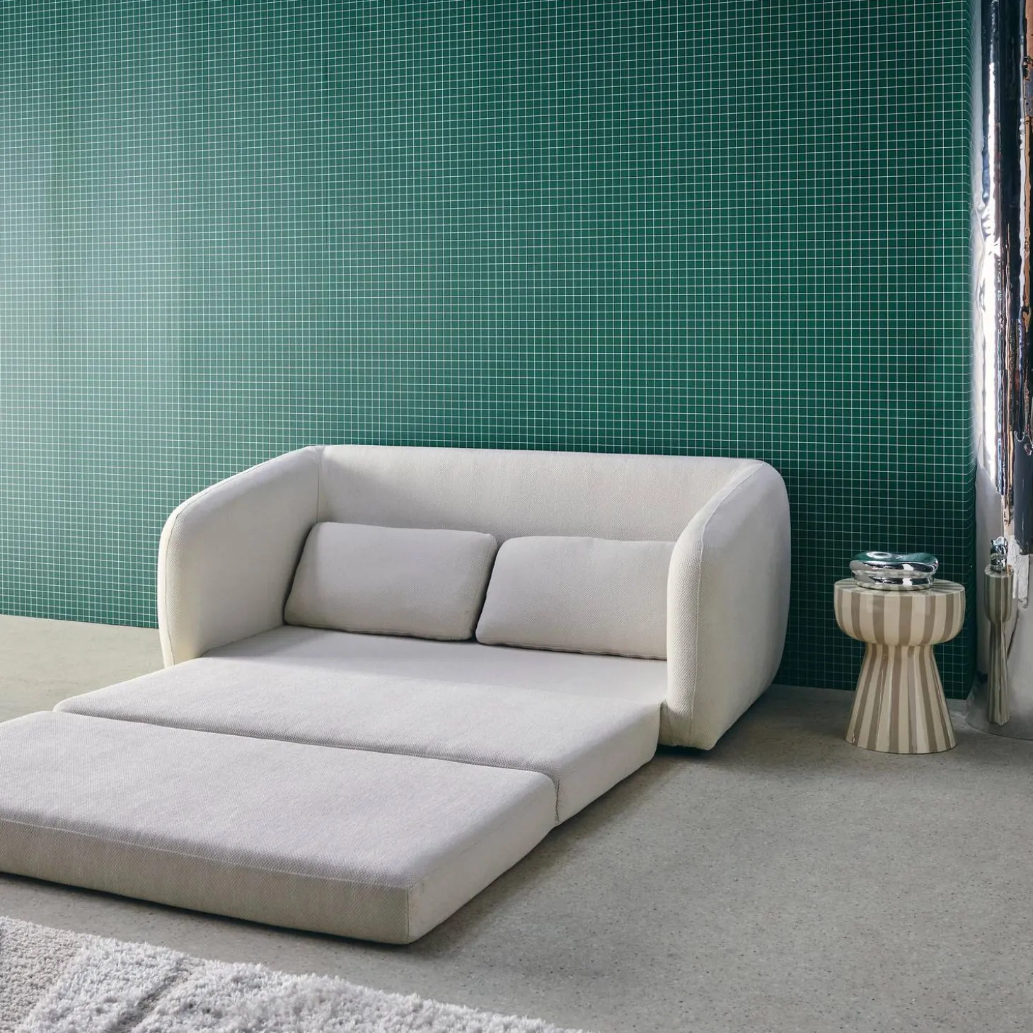 Sofá-cama conversível tecido chenille, 2 lugares