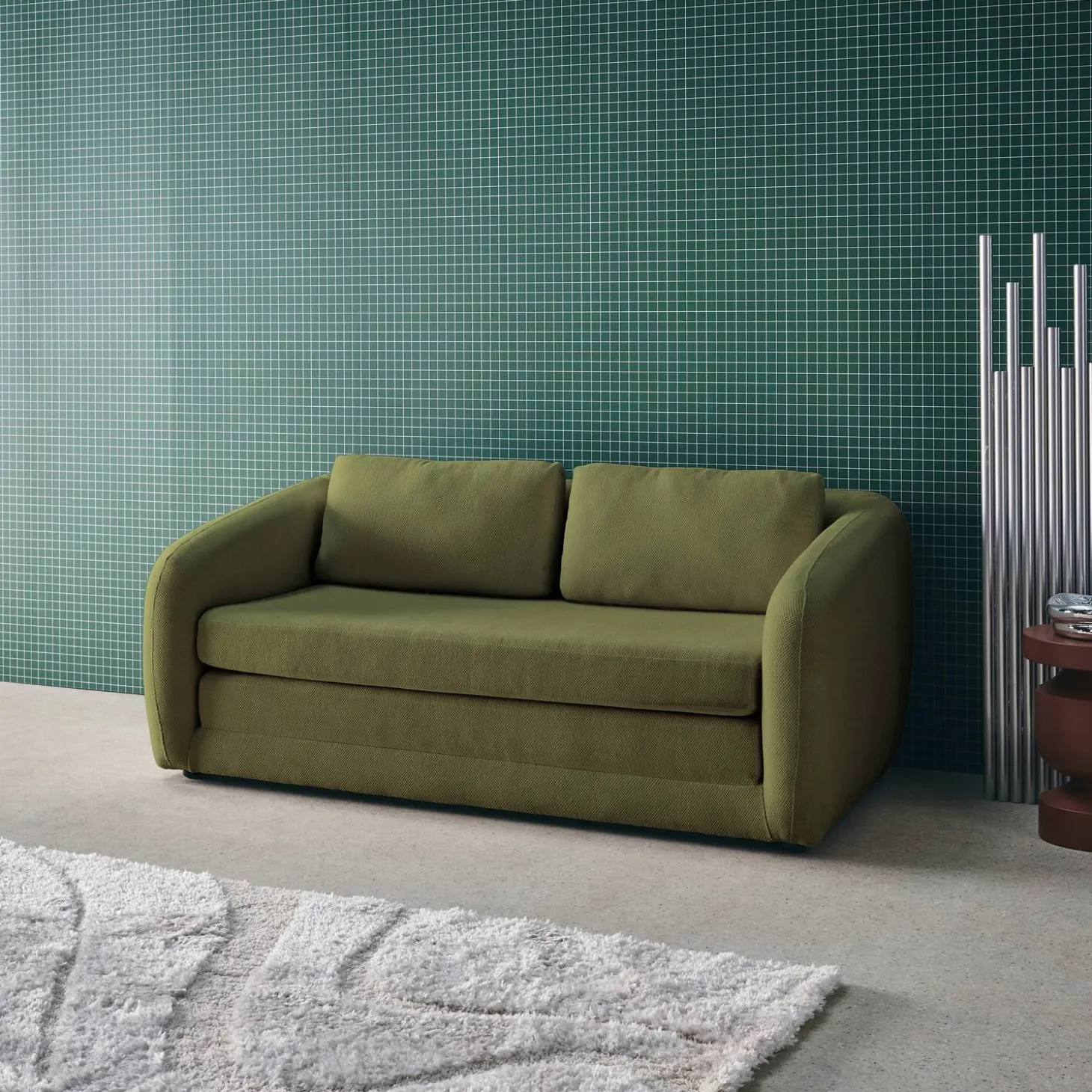 Sofá-cama conversível tecido chenille, 2 lugares