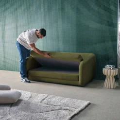 Sofá-cama conversível tecido chenille, 2 lugares
