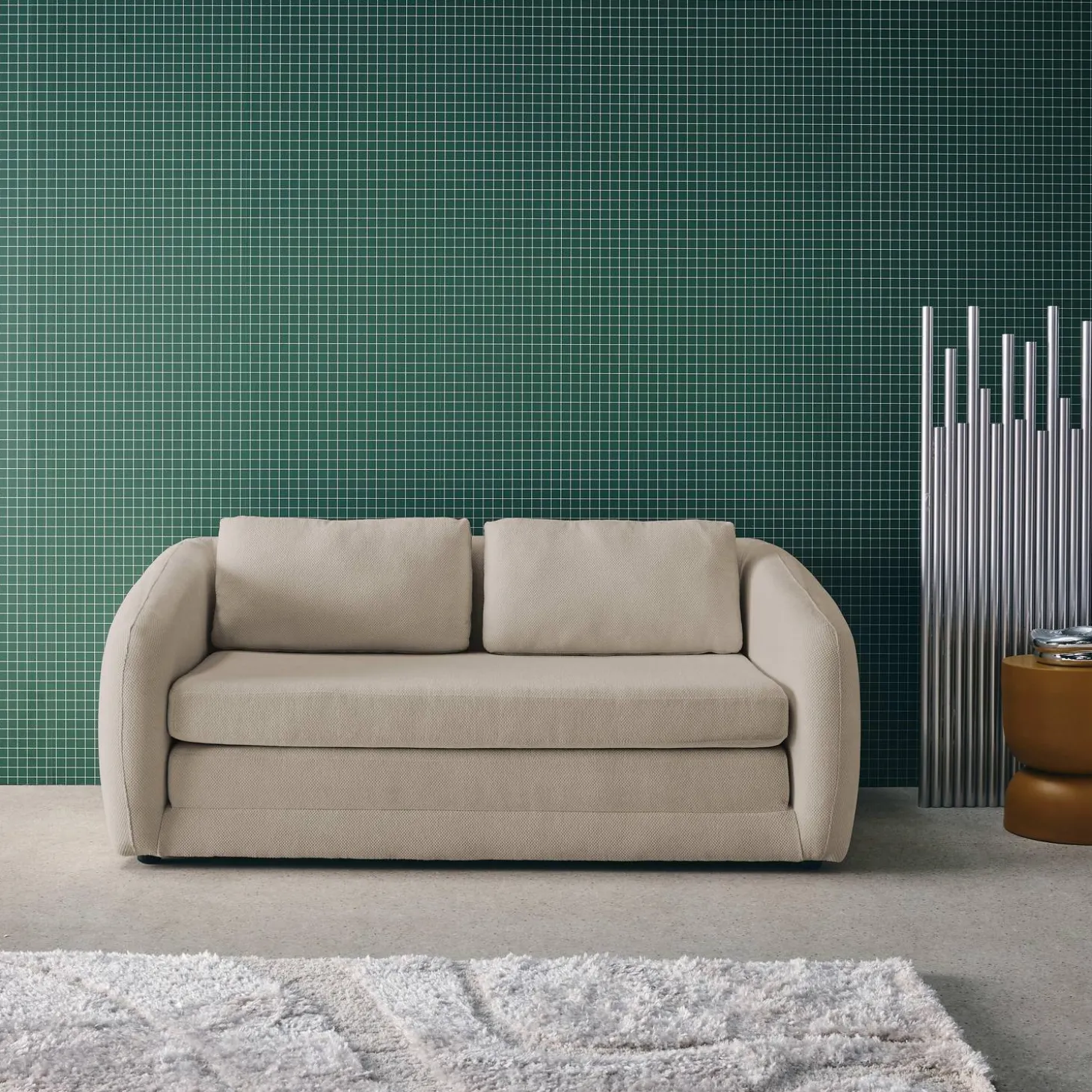 Sofá-cama conversível tecido chenille, 2 lugares