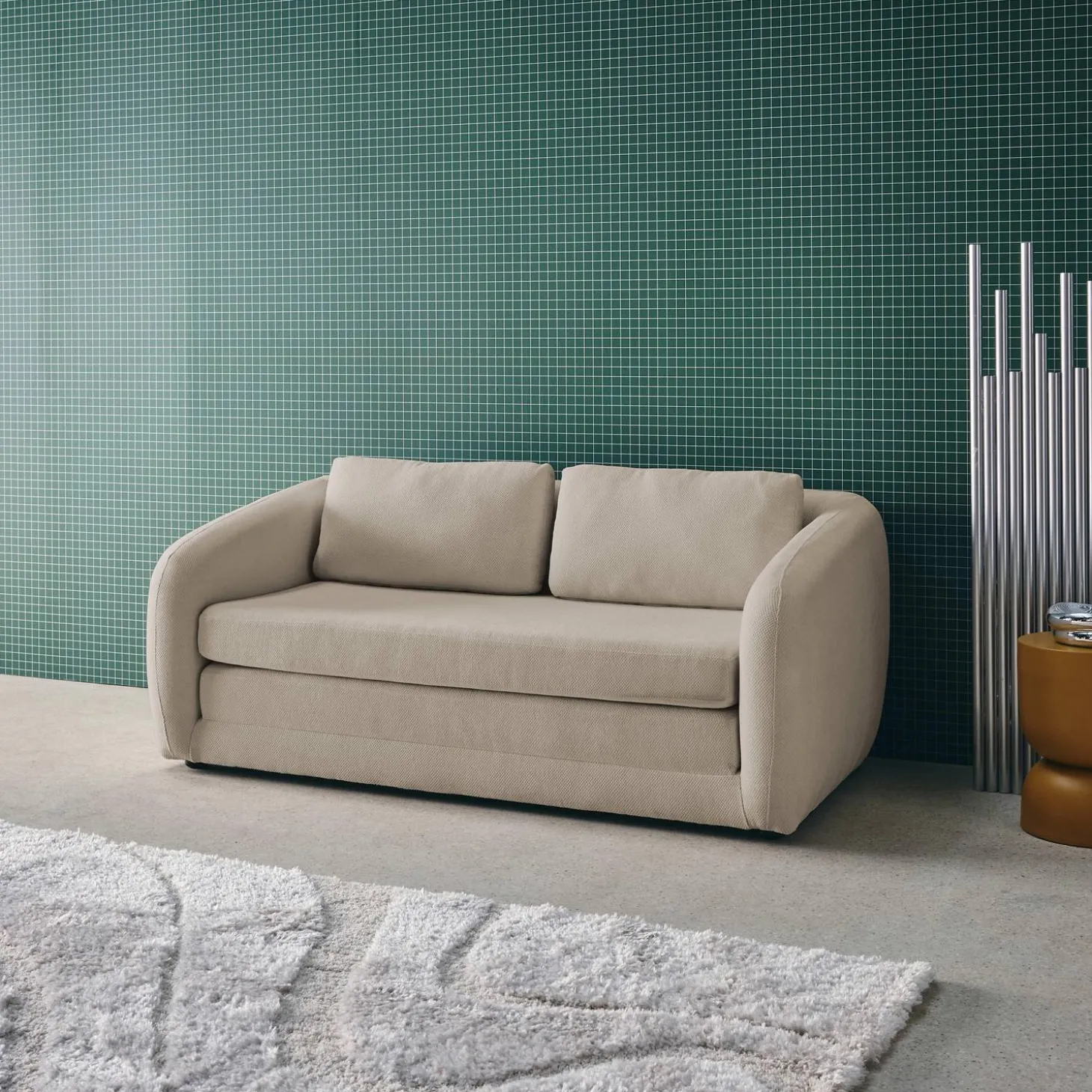 Sofá-cama conversível tecido chenille, 2 lugares