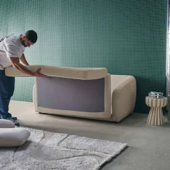 Sofá-cama conversível tecido chenille, 2 lugares