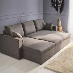 Sofá-cama de canto em tecido, 3 lugares