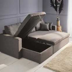 Sofá-cama de canto em tecido, 3 lugares