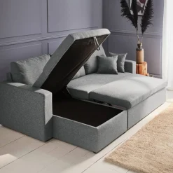 Sofá-cama de canto em tecido, 3 lugares
