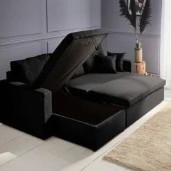 Sofá-cama de canto em tecido, 3 lugares