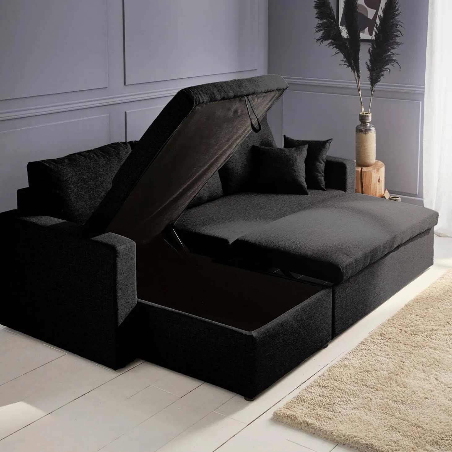 Sofá-cama de canto em tecido, 3 lugares