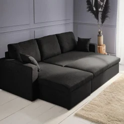 Sofá-cama de canto em tecido, 3 lugares