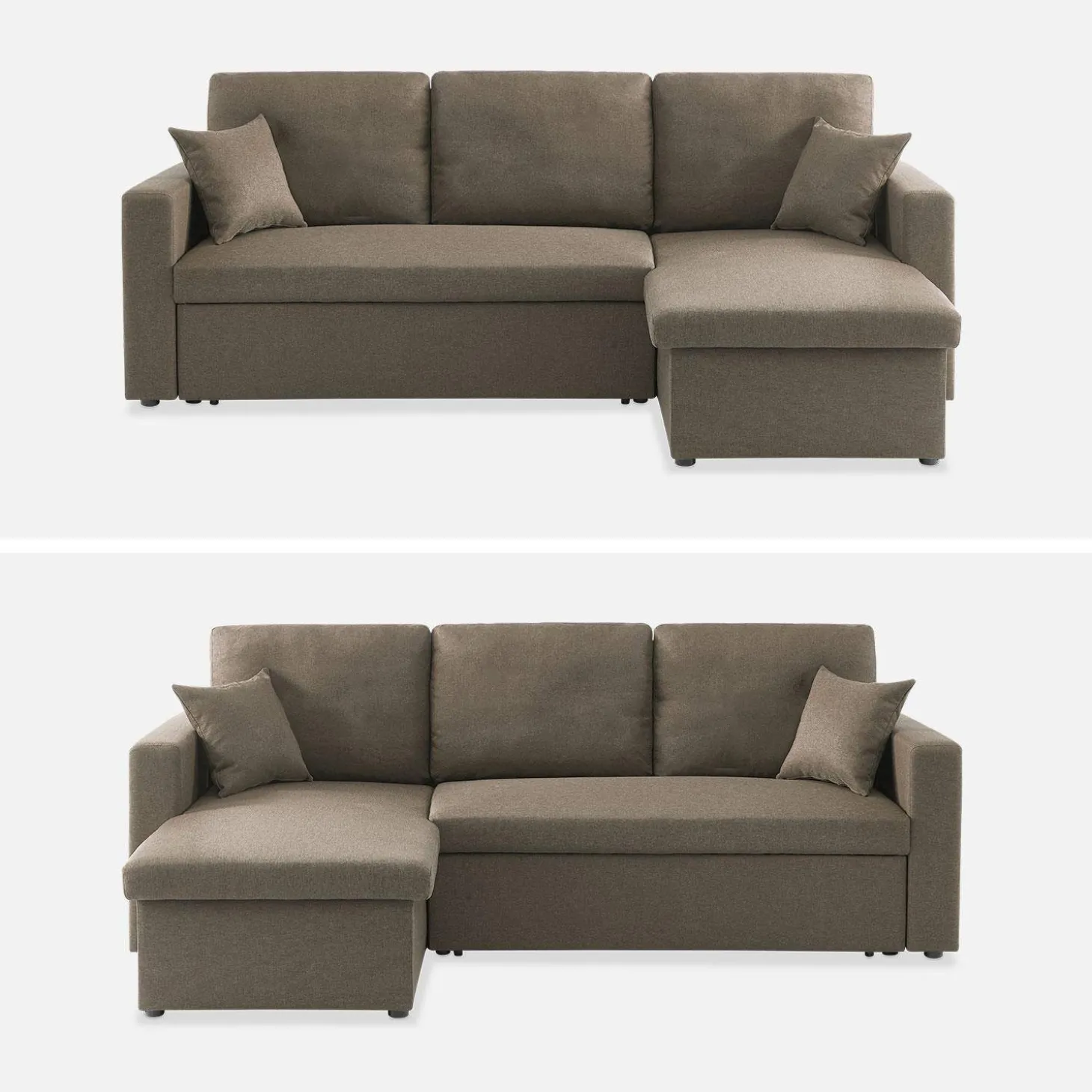 Sofá-cama de canto em tecido, 3 lugares