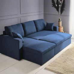 Sofá-cama de canto em tecido, 3 lugares