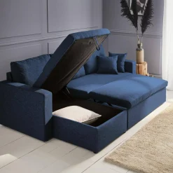 Sofá-cama de canto em tecido, 3 lugares