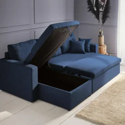 Sofá-cama de canto em tecido, 3 lugares
