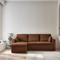 Sofá-cama de canto em veludo canelado, 3 lugares