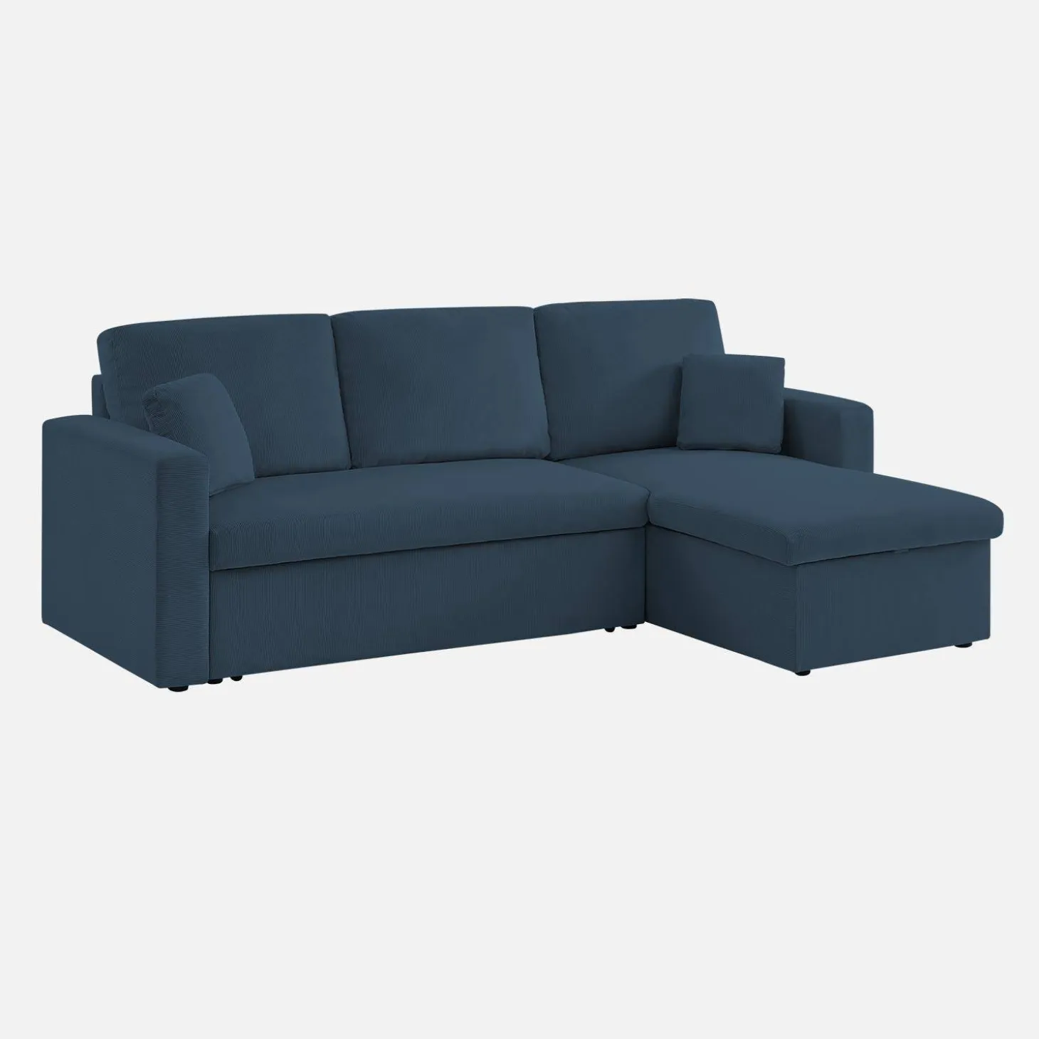 Sofá-cama de canto em veludo canelado, 3 lugares