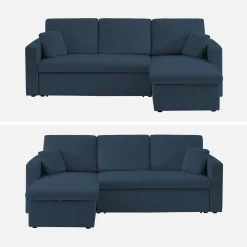 Sofá-cama de canto em veludo canelado, 3 lugares