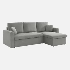 Sofá-cama de canto em veludo canelado, 3 lugares