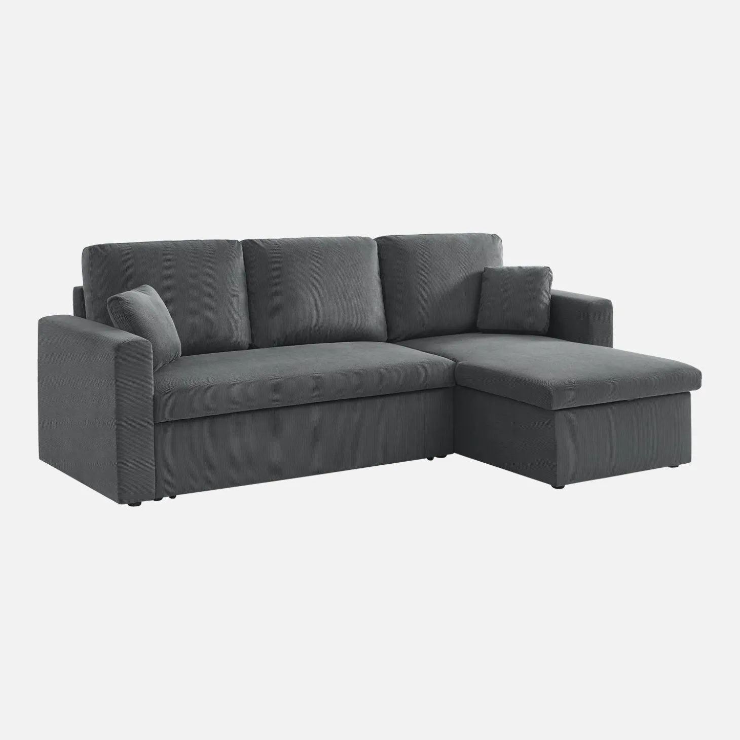 Sofá-cama de canto em veludo canelado, 3 lugares