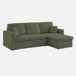 Sofá-cama de canto em veludo canelado, 3 lugares